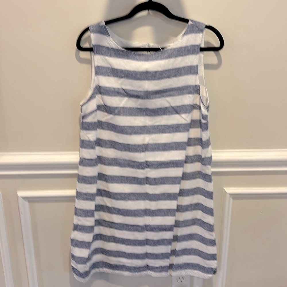 Blue& White Striped Linen Sleeveless Dress. Size M